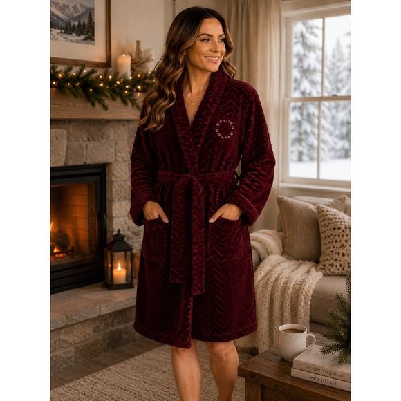 Spyder Other - Spyder Womens M Burgundy Fleece Robe Chevron Plush Soft Long Sleeve Belted